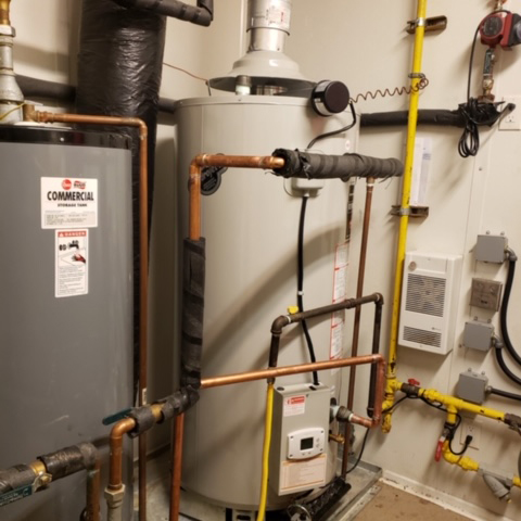 Commercial hot water tank at an oilfield camp in Northern Alberta that has been replaced by Rapid Refrigeration