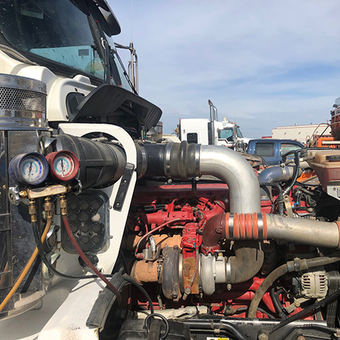 Kenworth truck having it air conditioning unit repaired by Rapid Refrigeration